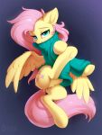  2018 bedroom_eyes clothing cutie_mark digital_media_(artwork) equine feathered_wings feathers female feral fluttershy_(mlp) friendship_is_magic fur half-closed_eyes hi_res hioshiru hooves looking_at_viewer mammal my_little_pony pegasus pussy seductive solo sweater underhoof wings 