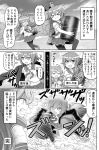  &gt;_&lt; akashi_(kantai_collection) blazer blush_stickers comic commentary crescent crescent_moon_pin drum_(container) eyebrows_visible_through_hair flash_step greyscale hair_between_eyes holding holding_hammer jacket kantai_collection kisaragi_(kantai_collection) long_hair midriff monochrome mutsuki_(kantai_collection) navel neck_ribbon neckerchief nichika_(nitikapo) pantyhose pleated_skirt remodel_(kantai_collection) ribbon school_uniform serafuku short_hair sidelocks skirt sparkle speech_bubble spoken_ellipsis translated v-shaped_eyebrows 