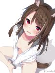  2018 animal_humanoid blush breasts brown_hair canine clothed clothing digital_media_(artwork) fangs female hair hoodie humanoid looking_at_viewer mammal open_mouth panties red_eyes ryu_narb_(artist) simple_background solo underwear wolf_humanoid 