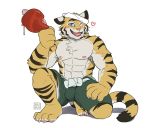  2018 abs anthro biceps claws clothed clothing digital_media_(artwork) feline fur hi_res huka male mammal muscular nipples open_mouth pecs striped_fur stripes tiger topless 