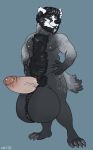  anthro badger balls beard big_balls dbd erection facial_hair huge_balls humanoid_penis hyper hyper_balls hyper_penis looking_at_viewer male mammal mustelid penis pubes slightly_chubby smile solo standing uncut vein 