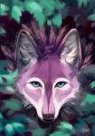  2018 ambiguous_gender blue_eyes canine digital_media_(artwork) feral fur goldendruid looking_at_viewer mammal purple_fur solo 