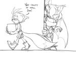  2_tails bat big_breasts bigdad breasts canine dialogue female fox male mammal miles_prower monochrome multi_tail rouge_the_bat sonic_(series) wings 