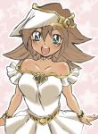  1girl artist_request blush breasts brown_hair dark_skin green_eyes happy hat large_breasts long_hair looking_at_viewer mana_(yuu-gi-ou) shiny shiny_skin solo yu-gi-oh! yuu-gi-ou yuu-gi-ou_duel_monsters 