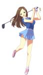  alternate_costume breasts brown_hair commentary_request golf_club hair_ornament hairclip long_hair looking_at_viewer murata_tefu open_mouth skirt smile solo sophia_esteed star_ocean star_ocean_till_the_end_of_time white_background 