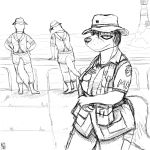  2018 anthro army big_breasts black_and_white breasts canine clothed clothing english_text female fox hat hi_res mammal military monochrome peggy_patterson savagelyrandom soldier text uniform 