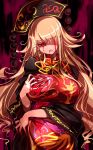  angry animal_print arm_across_waist aura black_dress black_hat blonde_hair blood blood_from_mouth blood_on_face bloody_hands bloody_tears breasts chinese_clothes commentary dark_aura dress ears_visible_through_hair eyelashes hair_over_one_eye hat head_tilt highres junko_(touhou) large_breasts long_hair long_sleeves looking_at_viewer obi pointy_ears raptor7 red_eyes ribbon sash shiny shiny_hair shiny_skin sketch solo squinting tabard tassel tearing_clothes torn_clothes touhou upper_body very_long_hair wide_sleeves 