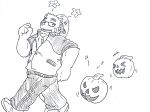  2018 anthro bear clothed clothing eyewear food fruit glasses hat knn8150_ysd male mammal overweight overweight_male pants pumpkin solo straw_hat tokyo_afterschool_summoners volos 