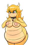  alpha_channel alternate_species anthro anthrofied belly big_belly big_breasts breast_groping breasts clothed clothing female hair long_hair mario_bros nervous nintendo nipples overweight pancak3 princess_koopa princess_peach scalie simple_background solo topless transparent_background video_games 