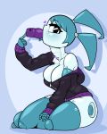  2018 android animated bottomless clothed clothing deep_throat digital_media_(artwork) dildo female hoodie humanoid jenny_wakeman legwear limebreaker machine my_life_as_a_teenage_robot neck_bulge nickelodeon not_furry oral oral_penetration penetration robot sex_toy sitting solo thigh_highs 