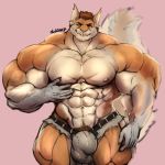  anthro big_bulge bulge clothed clothing hyper hyper_muscles looking_at_viewer male mammal muscular muscular_male oldshep pecs pubes rodent smile solo squirrel standing tight_clothing topless 