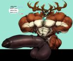  anthro antlers balls big_balls body_hair cervine chest_hair english_text growth_drive horn huge_balls humanoid_penis hyper hyper_balls hyper_muscles hyper_penis male mammal muscular muscular_male nude oldshep pecs penis pubes retracted_foreskin solo text uncut vein veiny_penis 