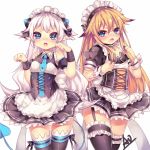  1girl blonde_hair blue_eyes blush chung_seiker crossdressing demon_girl demon_horns demon_tail elsword horns long_hair luciela_r._sourcream maid maid_headdress otoko_no_ko paw_pose star star-shaped_pupils symbol symbol-shaped_pupils tail utm 