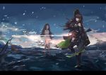  assault_rifle barefoot blood blood_on_face bloody_clothes bloody_hands boots breasts brown_eyes brown_hair closed_mouth cloud dress english girls_frontline gun long_hair looking_at_viewer m4_carbine m4a1_(girls_frontline) mai_(xskdizzy) medium_breasts multiple_girls outdoors rifle sky smoke standing sundress torn_clothes very_long_hair weapon white_dress wind 