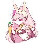  animal_ears artist_name braid breasts bunny_ears carrot cleavage closed_mouth commentary fake_animal_ears fire_emblem fire_emblem:_kakusei fire_emblem_heroes frown highres lazymimium long_hair olivia_(fire_emblem) pink_eyes pink_hair ponytail simple_background solo twin_braids white_background 