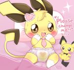  ! &gt;_&lt; &lt;3 2018 ageplay ambiguous_gender blush diaper doll driosawm english_text female necktie nintendo open_mouth pichu pink_theme pok&eacute;mon pok&eacute;mon_(species) smile solo sweat text urine video_games watersports wet_diaper wetting 
