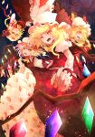 arano_oki blonde_hair commentary_request crystal fangs flandre_scarlet four_of_a_kind_(touhou) hat laevatein looking_to_the_side mob_cap multiple_girls orange_eyes puffy_short_sleeves puffy_sleeves red_skirt short_sleeves side_ponytail skirt touhou vampire wings 