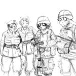  2018 armor assault_rifle black_and_white canine clothing dog dog_girl_(hladilnick) donk female fox gun handgun hat helmet hladilnik mammal military monochrome no_trigger_discipline peggy_patterson pistol ranged_weapon rifle uniform weapon 