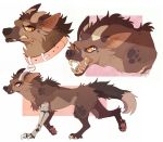  2017 brown_fur collar digital_media_(artwork) feral fur griffin_(maplespyder) horn hybrid hyena male mammal maplespyder open_mouth solo standing teeth tongue 