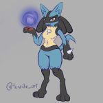  anthro canine female fur looking_at_viewer lucario mammal nintendo pok&eacute;mon pok&eacute;mon_(species) red-eyes safe simple_background solo standing tenzide video_games 