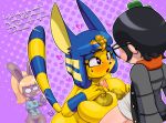  &lt;3 &lt;3_eyes 2018 animal_crossing ankha_(animal_crossing) anthro areola big_breasts black_hair blonde_hair blush bonbon_(animal_crossing) bottomless breasts cat cellphone clothed clothing conditional_dnp dialogue digital_media_(artwork) duo_focus egyptian english_text eye_contact eyewear feline female glasses group hair holding_object holding_phone human lagomorph long_hair male male/female mammal nintendo nipples open_mouth penis phone rabbit sex short_hair teckworks text titfuck video_games 