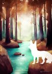  2017 ambiguous_gender canine day detailed_background digital_media_(artwork) feral forest fox fur grass mammal maplespyder outside solo standing tree water white_fur 