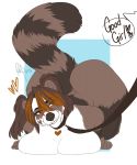  &lt;3 anthro big_breasts big_butt breasts butt collar english_text female huge_breasts huge_butt leash looking_at_viewer mammal procyonid raccoon redpixie smile solo text thick_thighs voluptuous 