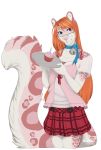  2018 accelo accelo_(character) anthro bell blue_eyes candle candlestick clothed clothing collar crossdressing cupcake eyewear feline food fur glasses hair heterochromia leopard long_tail male mammal orange_hair pink_eyes pink_fur skirt snow_leopard solo 