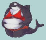  + anthro belly belly_overhang belly_pinch big_belly blue_background bulge cetacean clothing daef dorsal_fin fin hand_on_stomach implied_transformation lifeguard looking_down love_handles male mammal marine midriff moobs obese obese_male orca overweight overweight_male simple_background solo swimsuit teeth whale worried 