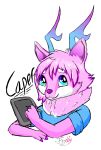  2018 anthro bust_(disambiguation) canine capricious_caper_(techy) cervine clothing digital_media_(artwork) drawing_tablet english_text frooby fur hair hybrid male mammal pink_fur text 