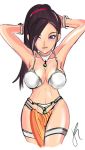  arms_behind_head black_hair bracelet breasts choker dancer&#039;s_costume_(dq) dragon_quest dragon_quest_xi jewelry jockanapes large_breasts long_hair martina_(dq11) purple_eyes 