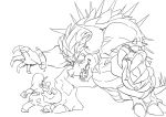  bowser commentary english_commentary facial_hair fangs giga_bowser gloves greyscale hat lineart male_focus mario mario_(series) matsu-sensei monochrome multiple_boys mustache overalls sharp_teeth sketch super_mario_bros. super_smash_bros. teeth 