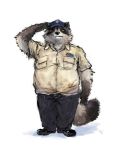  2011 anthro belly clothing hat humanoid_hands male mammal overweight overweight_male pants procyonid raccoon racoonwolf shirt simple_background solo white_background 