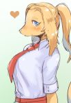  1girl blonde_hair blue_eyes dog ed97531 furry long_hair smile solo tie 