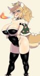  ababababa bare_shoulders black_legwear black_leotard blonde_hair blue_eyes bowsette bracelet breasts collar commentary_request crossed_arms crown horns jewelry large_breasts leotard mario_(series) new_super_mario_bros._u_deluxe ponytail solo spiked_bracelet spiked_collar spikes strapless strapless_leotard super_crown tail thighhighs turtle_shell 