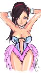  angel_leotard angel_leotard_(dq) arms_behind_head black_hair bracelet breasts choker dragon_quest dragon_quest_xi facing_viewer jewelry jockanapes large_breasts leotard long_hair martina_(dq11) purple_eyes 