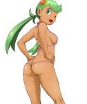  1girl ass bikini butt_crack creatures_(company) dark_skin g-string game_freak green_eyes green_hair looking_back mao_(pokemon) micro_bikini nintendo pink_bikini pokemon swimsuit thong tof winking 