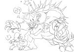  ? bowser crown facial_hair fangs giga_bowser gloves greyscale hat lineart male_focus mario mario_(series) matsu-sensei monochrome multiple_boys mustache new_super_mario_bros._u_deluxe overalls sharp_teeth sketch speech_bubble super_crown super_mario_bros. super_smash_bros. teeth transformation 