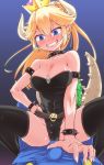  1girl abs black_legwear black_leotard blonde_hair blue_eyes bowsette bracelet breasts collar commentary_request cowgirl_position crown earrings erection erection_under_clothes girl_on_top hetero horns jewelry large_breasts leotard mario mario_(series) new_super_mario_bros._u_deluxe oomori_makoto pointy_ears ponytail pov spiked_bracelet spiked_collar spikes spread_legs straddling strapless strapless_leotard super_crown super_mario_bros. thighhighs 