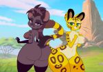  aged_up anthro big_butt breasts butt cheetah cocaine-leopard disney duo feline female fuli hyena jasiri_(tlg) looking_at_viewer mammal nipples nude outside pussy spots standing the_lion_guard the_lion_king thick_thighs wide_hips 