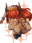  absurdres alternate_color artist_request boots bowsette bracelet breasts cleavage crown dark_skin fangs fingernails highres jewelry mario_(series) medium_breasts new_super_mario_bros._u_deluxe orange_hair pointy_ears sharp_fingernails source_request super_crown tail thigh_boots thighhighs 