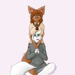  2018 aaron_(wolfie-pawz) anthro anthro_on_anthro big_breasts blush boob_hat breasts canine cleavage cleavage_cutout clothed clothing duo embarrassed english_text eyebrows female flirting front_view fur hair keyhole_turtleneck long_hair looking_up male male/female mammal maya_turner open_mouth raised_eyebrow shy signature simple_background sitting smile standing sweater teeth text tongue white_background white_fur white_hair wolf wolfie-pawz 
