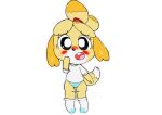  animal_crossing anthro blushed buckteeth canine clothed clothing commiebunny94 dog embarrassed female isabelle_(animal_crossing) legwear mammal nintendo panties shirt socks solo source_request teeth underwear video_games 