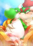  2017 abdominal_bulge absurd_res anal anal_penetration animal_genitalia anthro big_dom_small_sub blue_eyes bowser claws dinosaur duo erection genital_slit green_skin green_yoshi hair hi_res horn koopa larger_male looking_at_another male male/male mario_bros nintendo penetration penis penis_size_difference red_eyes red_hair scalie sharp_claws sitting sitting_on size_difference slit smaller_male smile steam sweat vein veiny_penis video_games yoshi ラスク＠０７_(artist) 