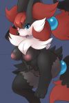  2018 3_fingers 3_toes anthro areola blue_eyes blush braixen breasts canine dipstick_tail female fur hybrid mammal multicolored_tail nintendo nipples nude open_mouth pok&eacute;mon pok&eacute;mon_(species) pussy red_fur slimefur solo toes video_games white_fur zoroark 