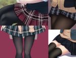  annotated black_legwear blurry blurry_background close-up grey_background head_out_of_frame highres multiple_girls original pantyhose plaid plaid_skirt pleated_skirt saitou_(lynx-shrike) school_uniform simple_background sitting skirt standing thighhighs uniform zettai_ryouiki 