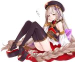  ass bangs black_hat black_legwear blunt_bangs braid commentary_request detached_sleeves granblue_fantasy hat highres long_hair pholia short_eyebrows sitting solo tetsu_(kimuchi) very_long_hair 