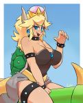  animal_humanoid bowser bowsette_meme breasts clothed clothing crown female fiinel horn humanoid koopa koopahime looking_at_viewer mario_bros nintendo open_mouth open_smile reptile reptile_humanoid scalie sitting smile solo super_crown video_games 
