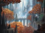  architecture armor artist_name bridge castle cityscape commentary english_commentary fantasy highres landscape magic:_the_gathering nature official_art scenery soldier tree watermark 