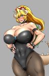  alternate_nail_color bad_anatomy bangs bare_arms bare_shoulders biceps black_collar black_leotard blonde_hair blue_eyes blush borrowed_design bowsette bracelet breasts cameltoe cleavage collar collarbone commentary_request covered_navel covered_nipples crown dutch_angle fang fingernails furrowed_eyebrows grey_background grey_legwear groin hands_on_hips high_ponytail highleg highleg_leotard horns huge_breasts jean-louis_(yuasa_rengou) jewelry leotard long_fingernails long_hair mario_(series) muscle muscular_female nail_polish narrow_waist new_super_mario_bros._u_deluxe nose_blush open_mouth pantyhose pink_nails princess sagging_breasts sapphire_(stone) sharp_fingernails simple_background solo spiked_armlet spiked_bracelet spiked_collar spiked_shell spiked_tail spikes strapless strapless_leotard super_crown tail tail_raised taut_leotard thick_thighs thighs tiny_head turtle_shell 